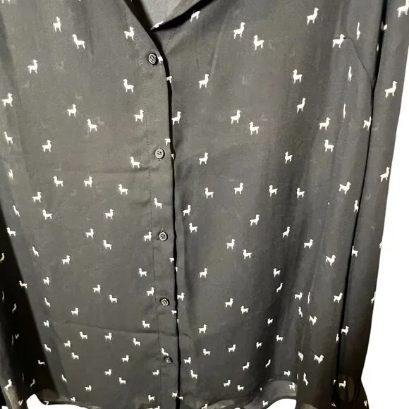 Banana Republic Womens Black Button-Up blouse Shirt With White Llama Print XL - Picture 3 of 6